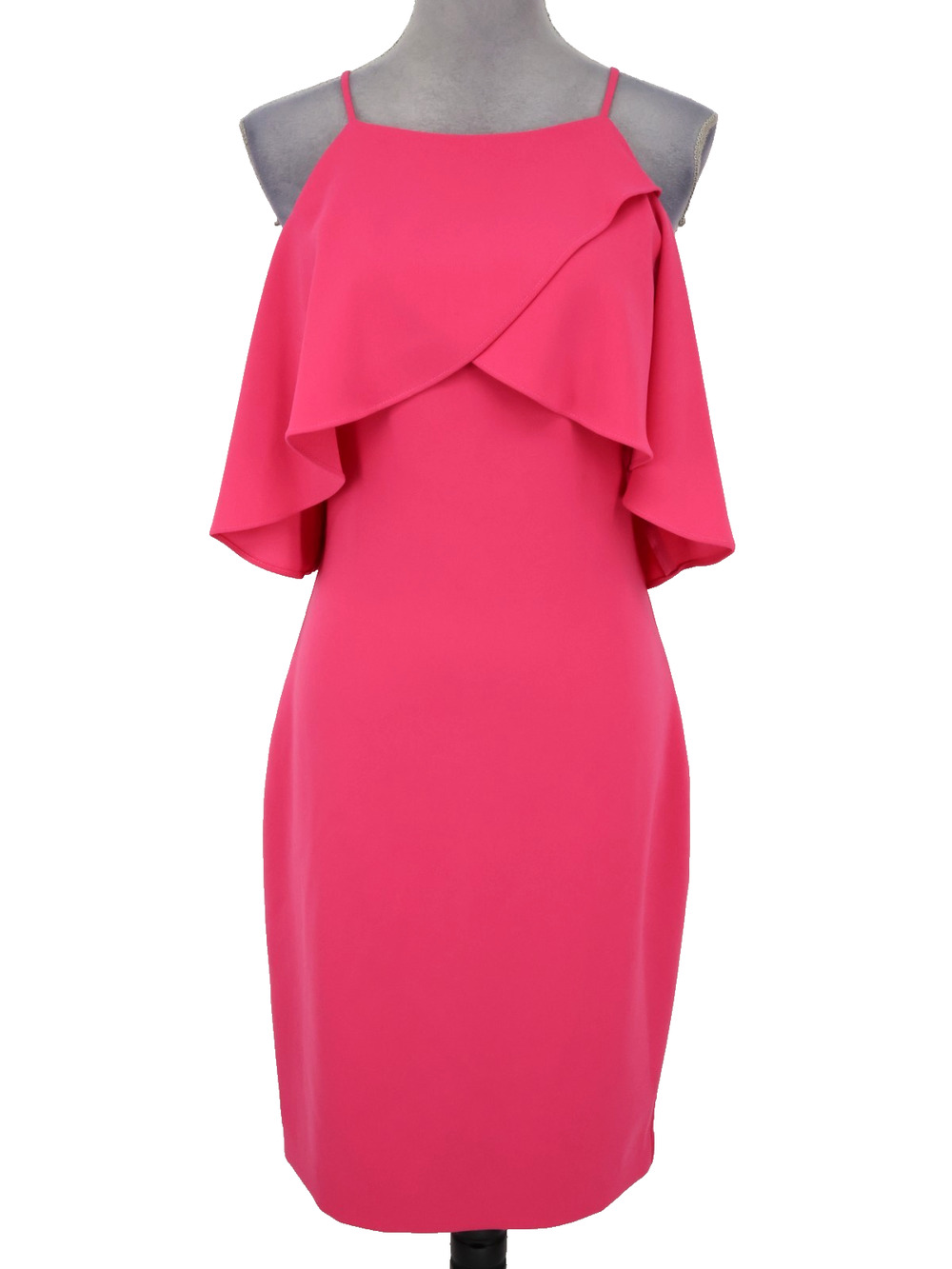 Badgley Mischka Dress Womens 6 Pink Ruffle Detail Cold Shoulder Back Zip Party